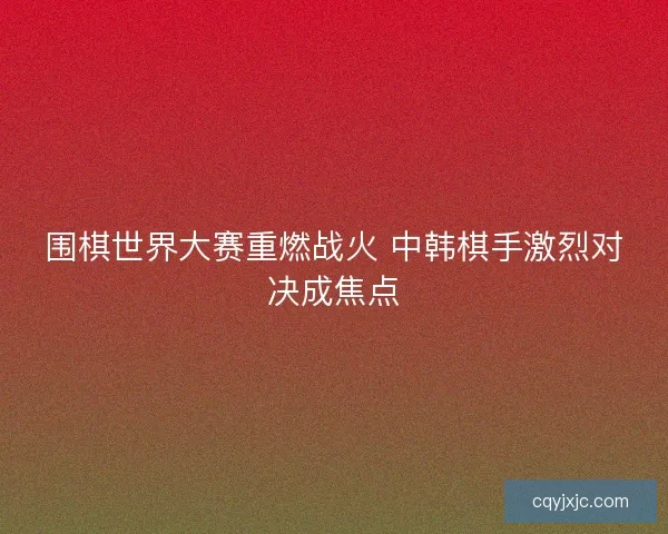 围棋世界大赛重燃战火 中韩棋手激烈对决成焦点